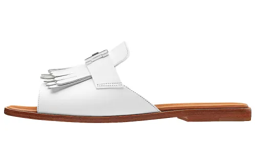 HERMES Auteuil Slip on Slide Slippers Women's White