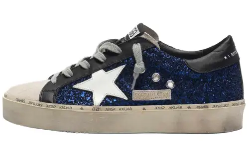Golden Goose Hi Star Stylish Skateboarding Shoes Women's Blue Glitter Distressed