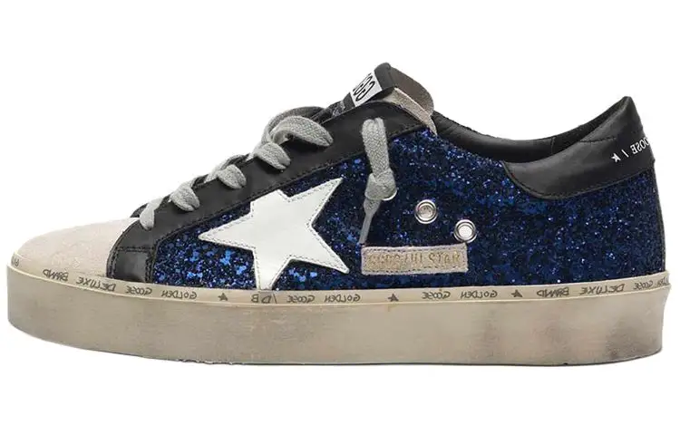 Golden Goose Hi Star Stylish Skateboarding Shoes Women's Blue Glitter Distressed