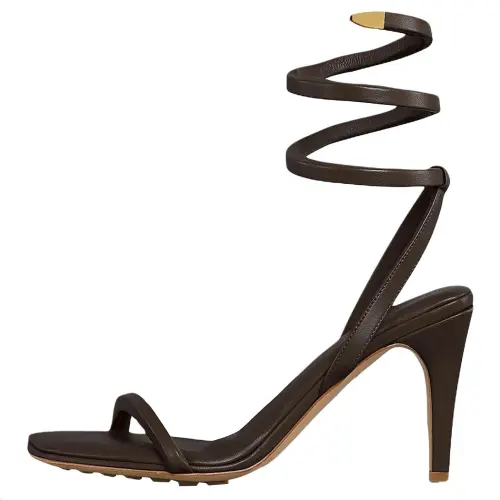 Bottega Veneta Spiral Leather One Strap Sandals 9cm Women's Brown