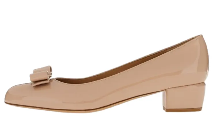 FERRAGAMO Vara Block Heel High Heels Women's Apricot
