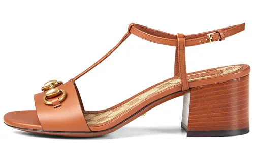 GUCCI Leather One Strap Sandals Women's Brown