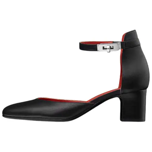 HERMES Baby Chunky Heel High Heels Women's Black