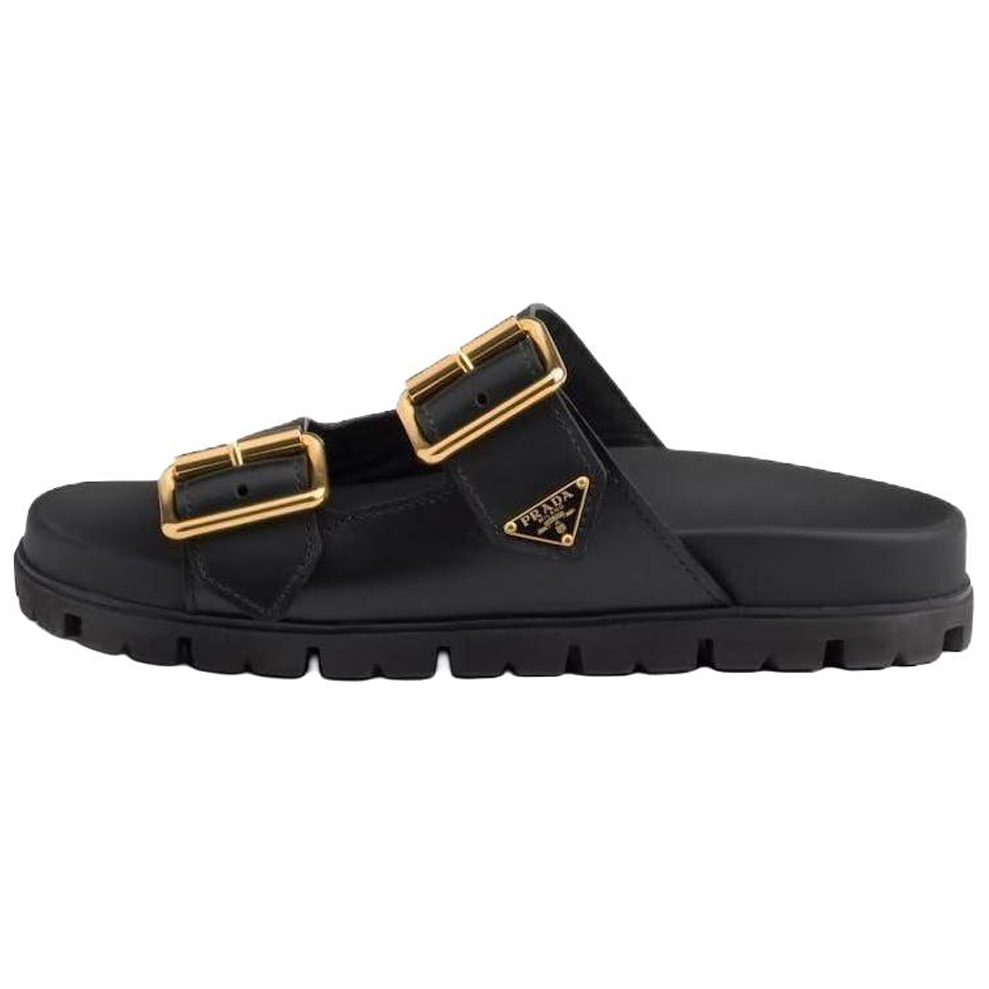 PRADA Triangle-logo Leather Slides