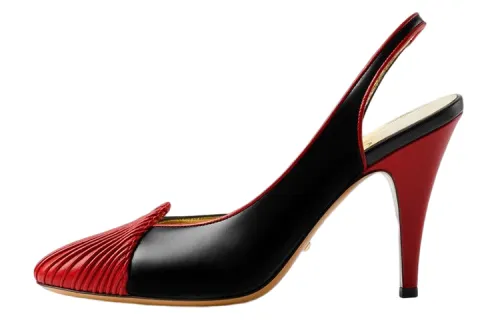 GUCCI 95 Slingback Leather Pumps Black Red Women's