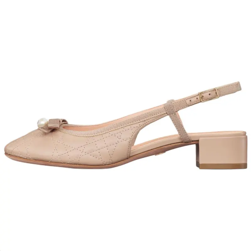 DIOR Ballet Cow Leather Chunky Heel High Heels Women's Apricot