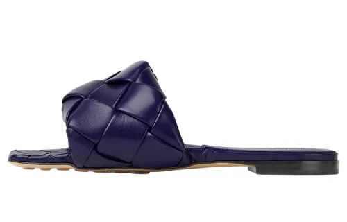 Bottega Veneta Lido Flat Leather Patchwork Slide Slippers Women's Dark Purple