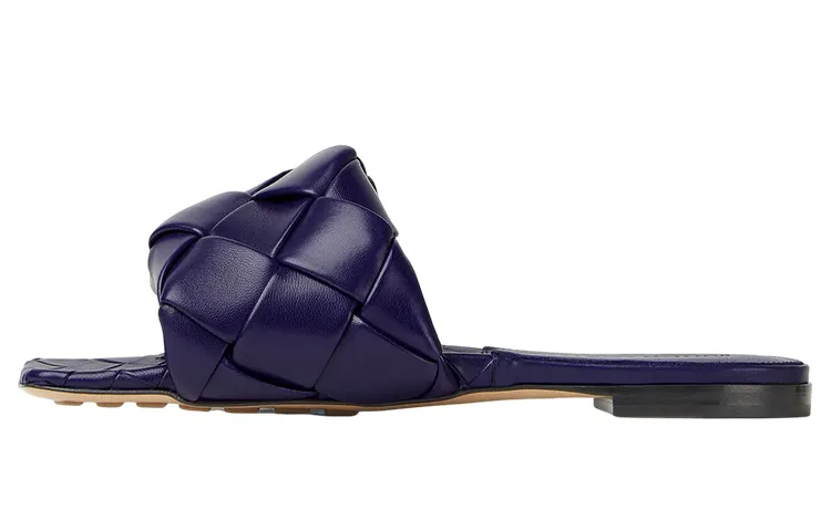 Bottega Veneta Lido Flat Leather Patchwork Slide Slippers Women's Dark Purple