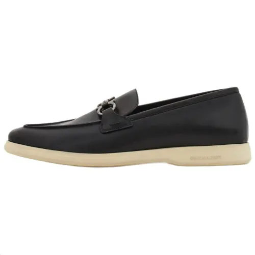FERRAGAMO Ferragamo Gancini calfskin toe round toe loafers men's black