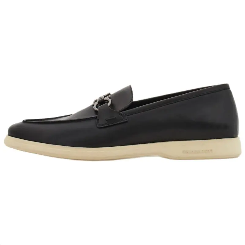 FERRAGAMO Ferragamo Gancini calfskin toe round toe loafers men's black