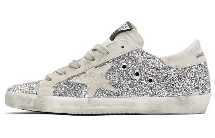 Golden Goose Super Star Distressed Low top Skateboard Shoes Women's Gray Silver