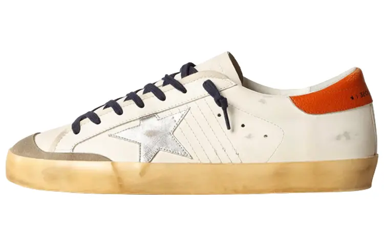 Golden Goose Super Star Cow Leather Stylish Skateboarding Shoes Men's White Orange Distressed