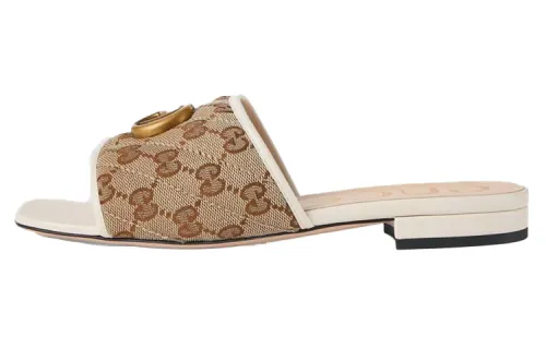 GUCCI Double G Slide Sandal White Canvas Women's