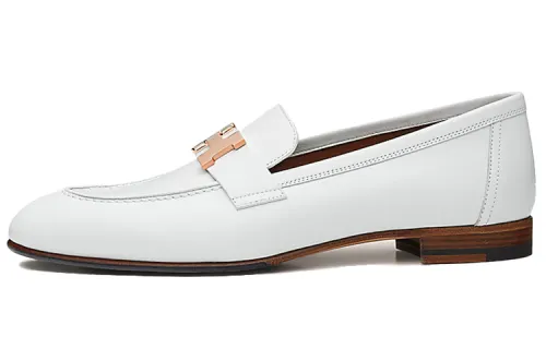 HERMES PARIS Leather Loafers Women's White
