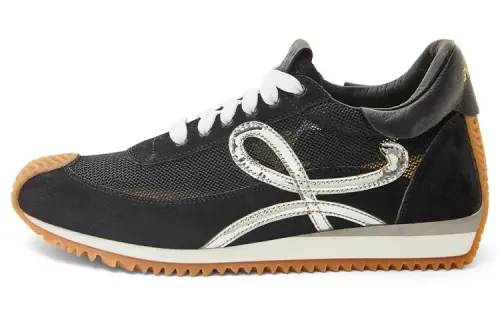 LOEWE Flow Runner Mesh, Leather Cushioning Low top Sports Casual Shoes Men's Black Silver