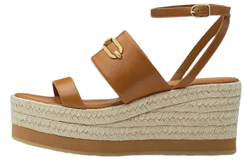 HERMES Elise Leather One Strap Sandals Women's Brown