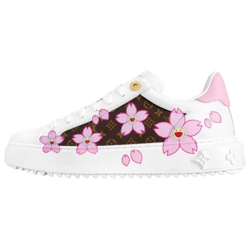 TakashiMurakami x LOUIS VUITTON Time Out Cherry Blossom Collection Cow Leather Low top Skateboard Shoes Women's White