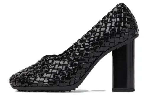 Bottega Veneta Atomic Leather Chunky Heel High Heels 9cm Women's Black