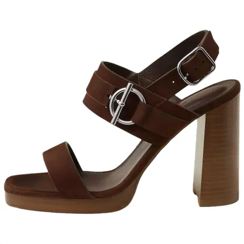 HERMES Keen 90 Suede One Strap Sandals 10.5cm Women's Chocolate