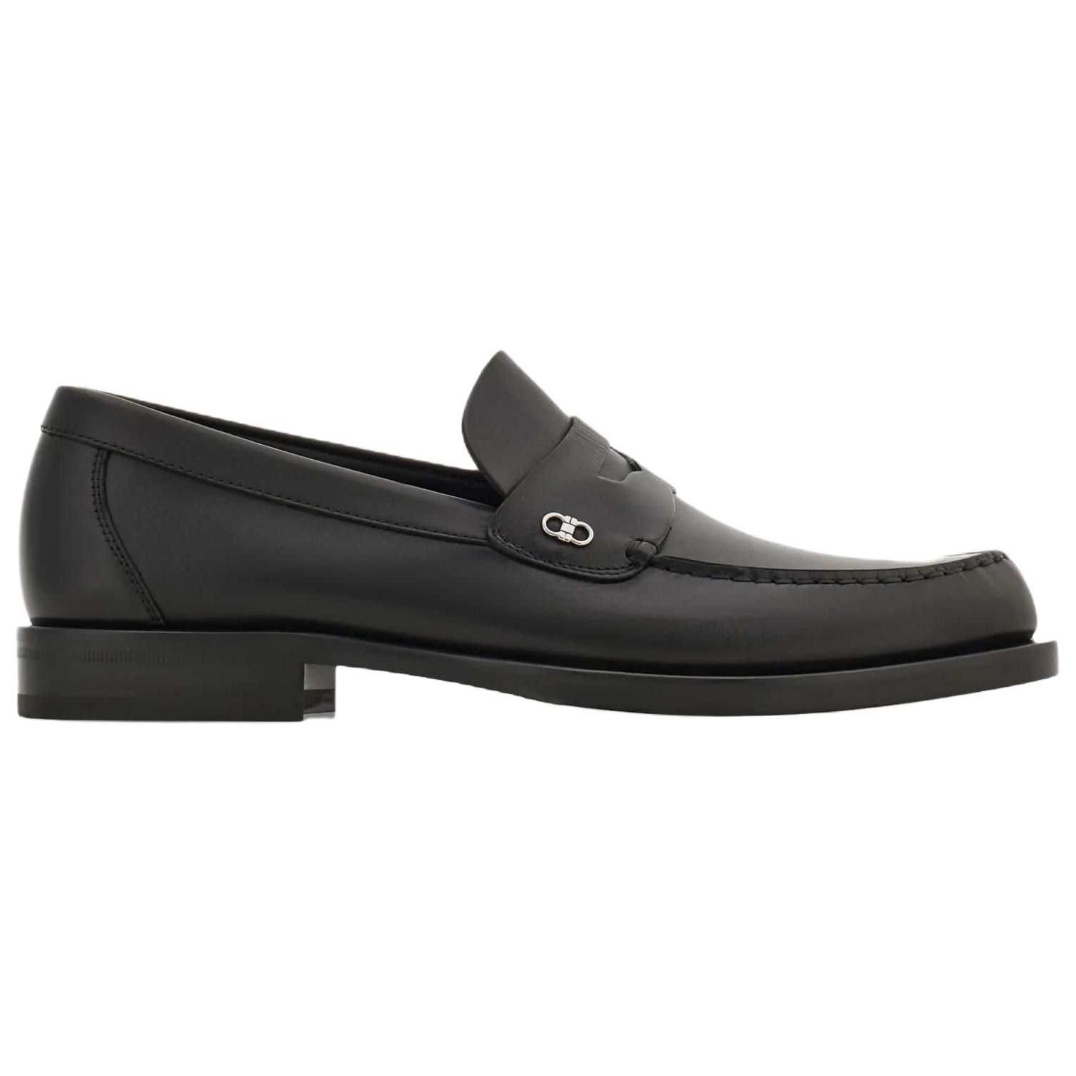 FERRAGAMO Gancini Cow Leather Loafers Men's Black