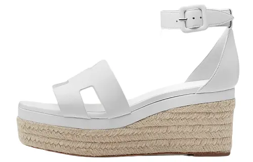 HERMES Elda Leather One Strap Sandals Women's White