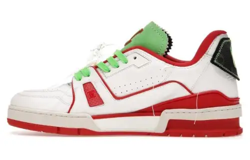 LOUIS VUITTON Trainer Cow Leather Low top Stylish Skateboarding Shoes Men's Red White Green New York Limited