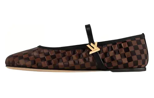 LOUIS VUITTON Romy Patent Leather Fashion Flat Mary Jane Shoes Women's Brown Black