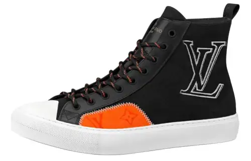 LOUIS VUITTON Tattoo MONOGRAM High top Stylish Skateboarding Shoes Men's Black Orange