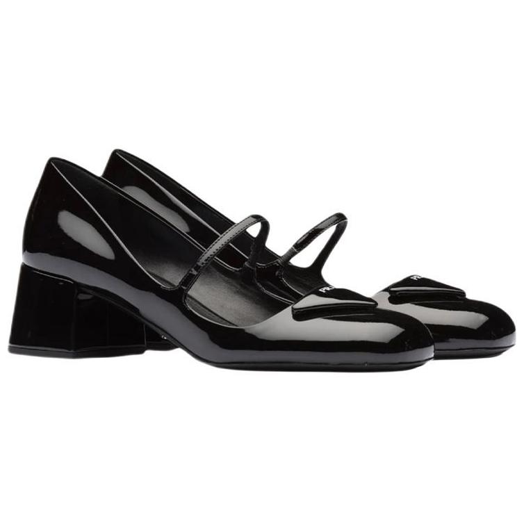 PRADA Patent Logo Mary Jane Shoes 'Black' Women's
