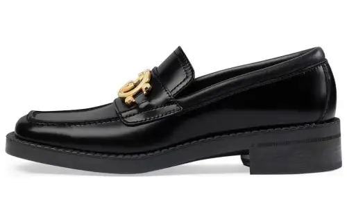 GUCCI Interlocking G Loafers Black Leather Women's