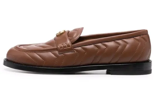 GUCCI GG Cow Leather Loafers Men's Umber