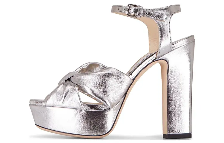 Jimmy Choo Heloise leather open toe round toe buckle strap sandals · 12cm women's silver