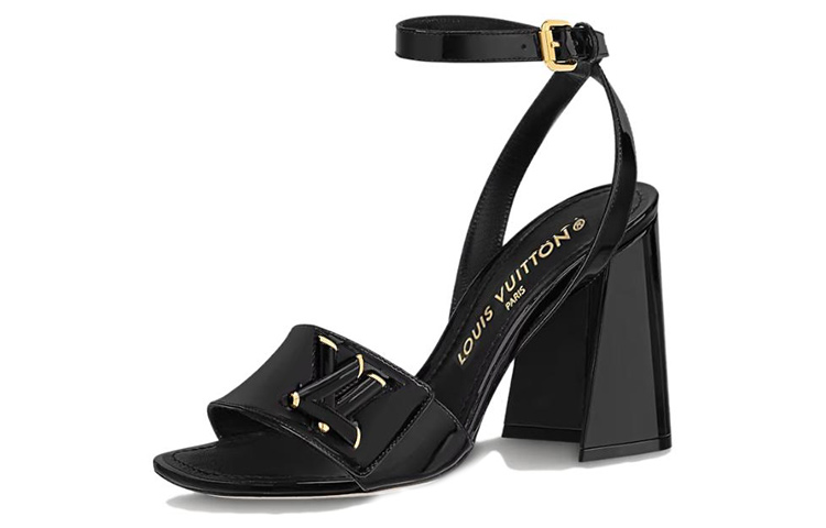 LOUIS VUITTON Shake Patent Leather One Strap Sandals 9.5cm Women's Black