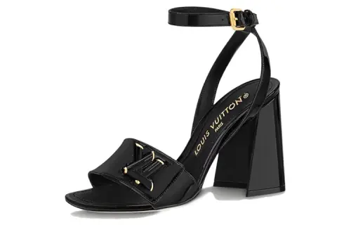 LOUIS VUITTON Shake Patent Leather One Strap Sandals 9.5cm Women's Black