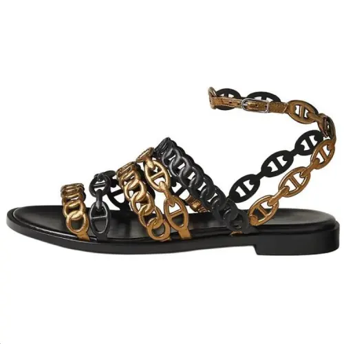 HERMES Leather One Strap Sandals Women's Black