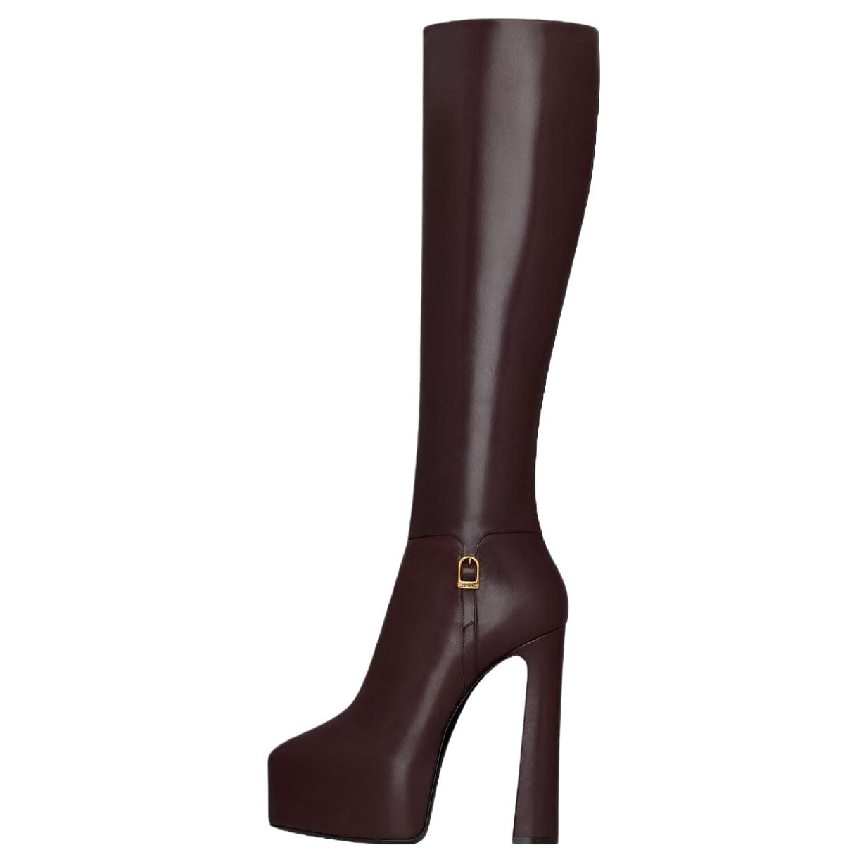 SAINT LAURENT Nico Sheepskin Knee high Boots 15.5cm Women's Bordeaux Red