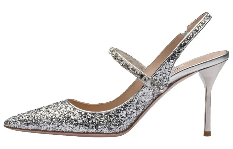 MIU MIU Slim Heel High Heels Women's Silver Glitter