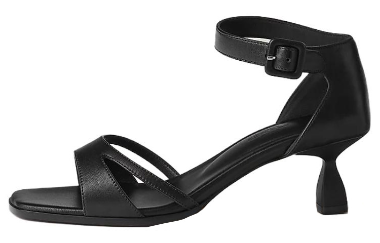 HERMES Oran Leather One Strap Sandals 5.5cm Women's Black