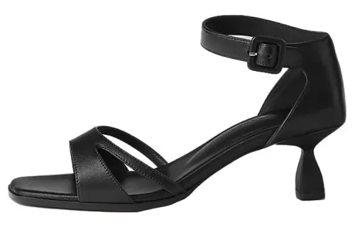 HERMES Oran Leather One Strap Sandals 5.5cm Women's Black