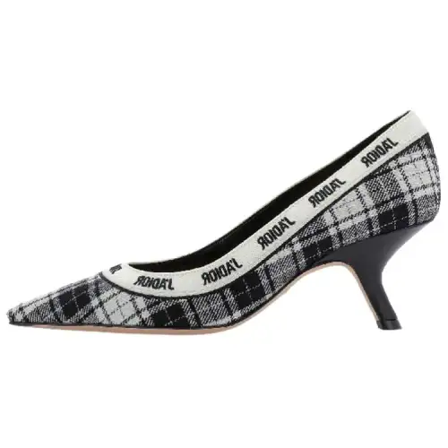 DIOR J'Adior Plaid Irregular Heel High Heels 6CM Women's Black White