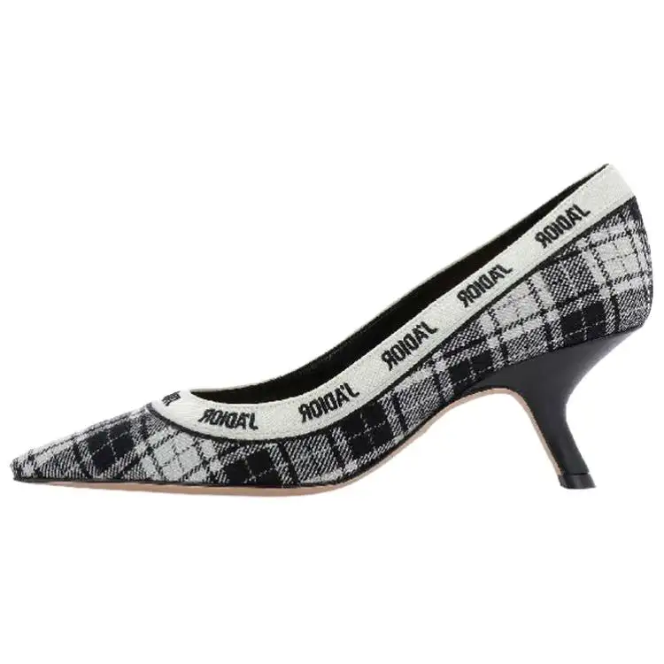 DIOR J'Adior Plaid Irregular Heel High Heels 6CM Women's Black White