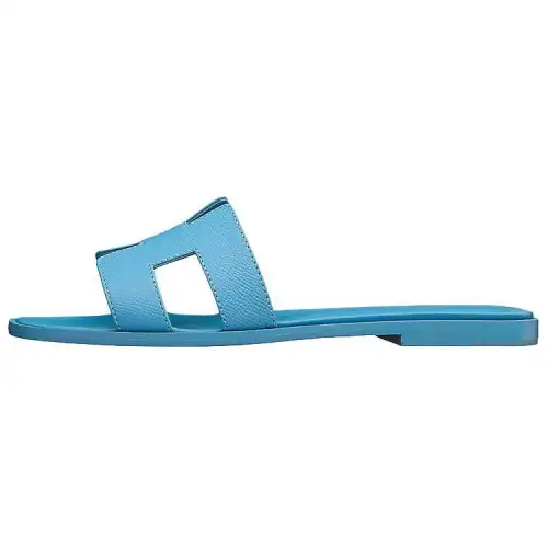 HERMES Oran Slippers Slide Slippers Women's Glaze Blue