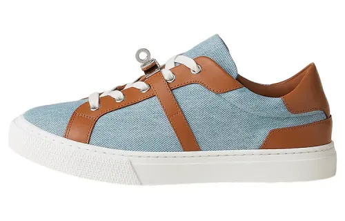 HERMES Day Denim, Leather Low top Stylish Skateboarding Shoes Women's Light Blue