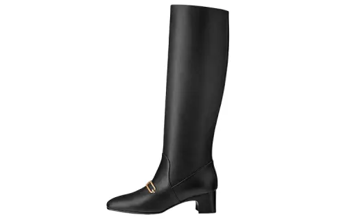 HERMES Daphne Leather Knee high Boots Women's Black