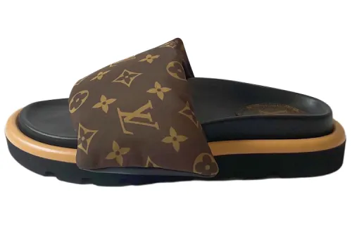 LOUIS VUITTON Down Slippers Women's Black Brown