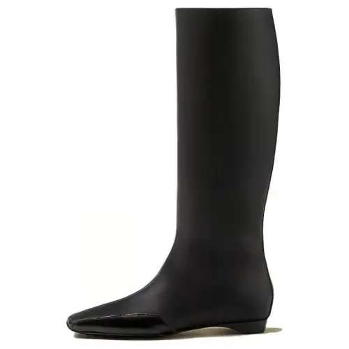 HERMES Finale Leather Knee high Boots Women's Black