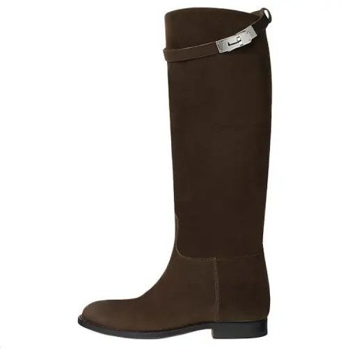 HERMES Jumping Knee high Boots 2cm Women's Brown