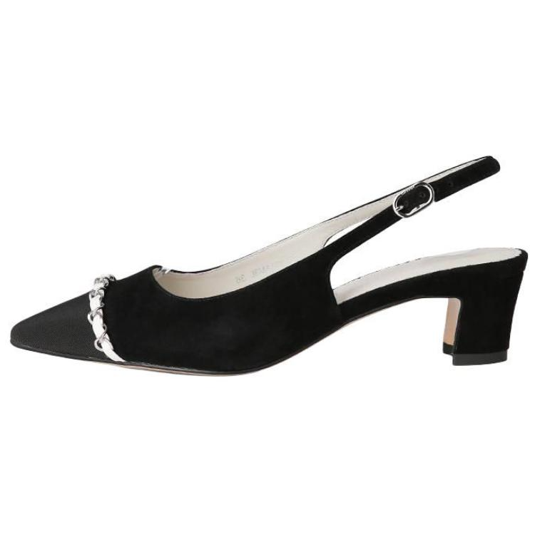 CHANEL Leather, Textile Chunky Heel High Heels 4.5cm Women's Black