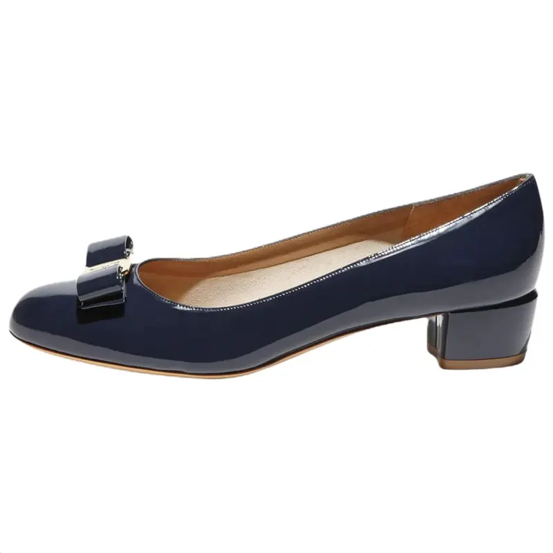 FERRAGAMO Vara Leather Block Heel High Heels 3cm Women's Black