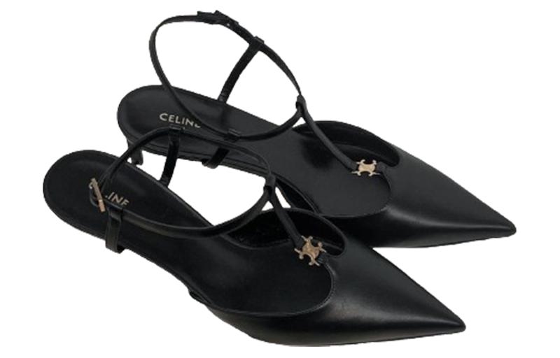 CELINE Cow Leather Slim Heel High Heels Women's Black
